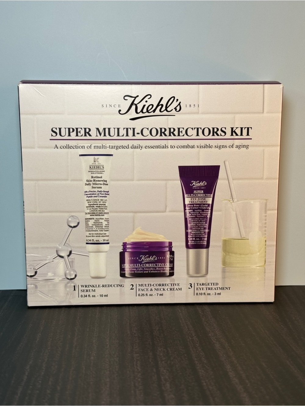 Kiehl’s Super Multi-Correctors Kit Anti-Aging Set Retinol Serum, Eye, Cream NIB